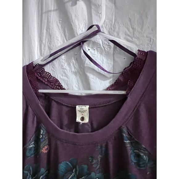 Free People Purple Floral Lace Trimmed Boho Tunic Lg Runs Small - Picture 6 of 11
